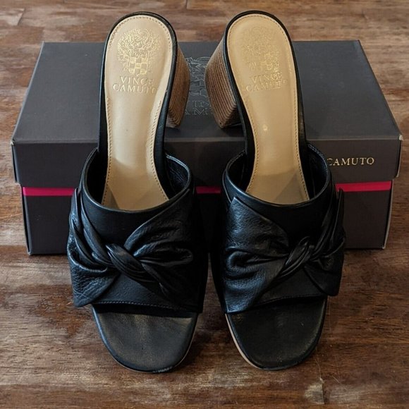 Vince Camuto Women's Sharrey Slide Sandal Tie Twist Block BLACK Size 8.5 Box - Picture 1 of 6